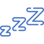Ein blaues Symbol mit drei Z-Buchstaben in ansteigender Größe, die diagonal nach oben angeordnet sind und häufig für Schlaf oder Schnarchen verwendet werden.